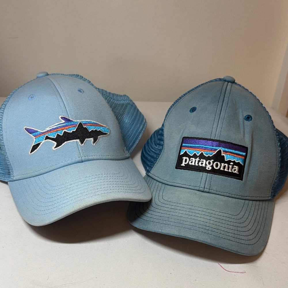 Patagonia Lot of 2 Blue Cotton and Mesh SnapBack Hat Caps One Size